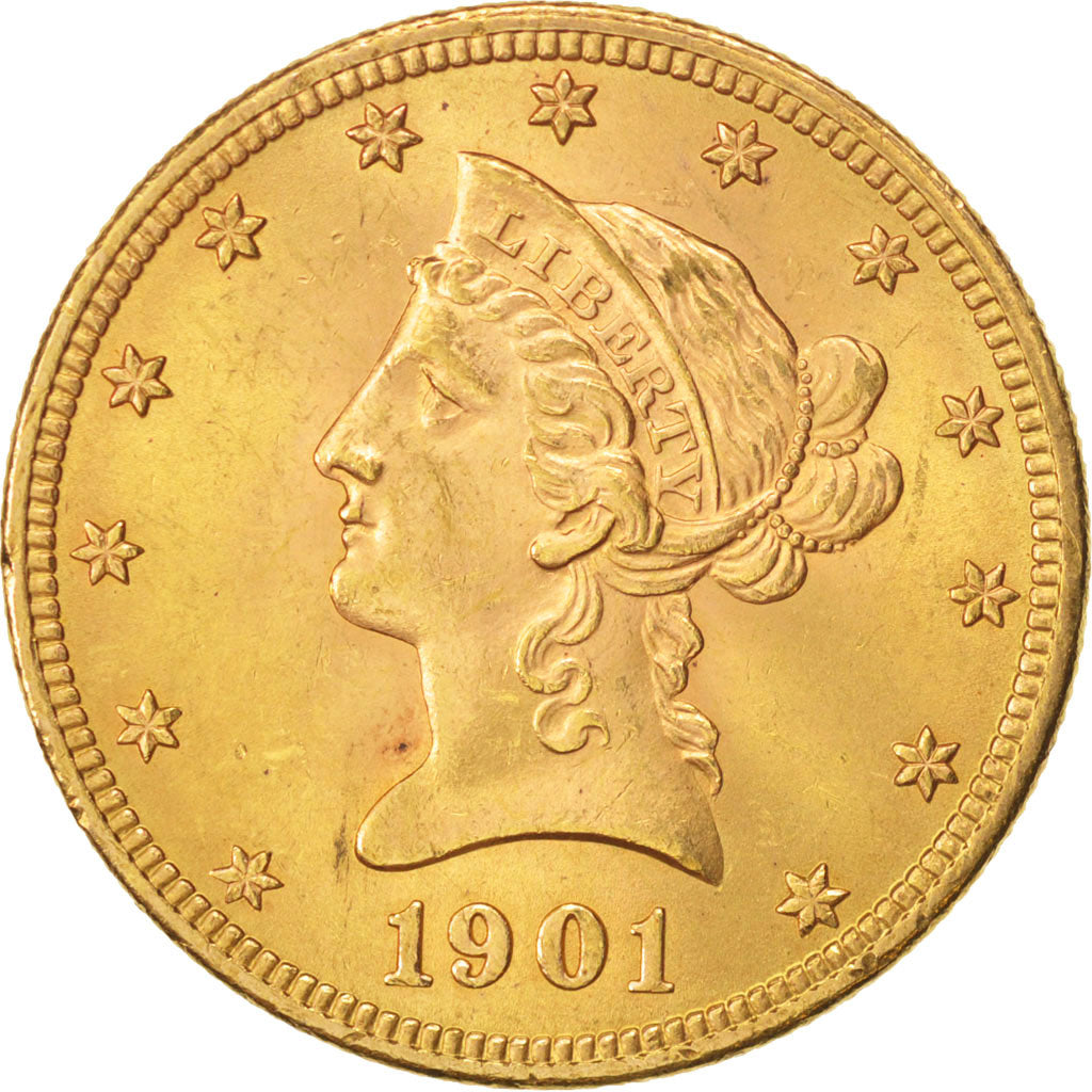 United States, Coronet Head, $10, 1901,Philadelphia,Gold,AU(50-53),KM 102