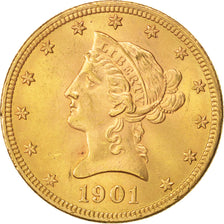 United States, Coronet Head, $10, 1901,Philadelphia,Gold,AU(50-53),KM 102
