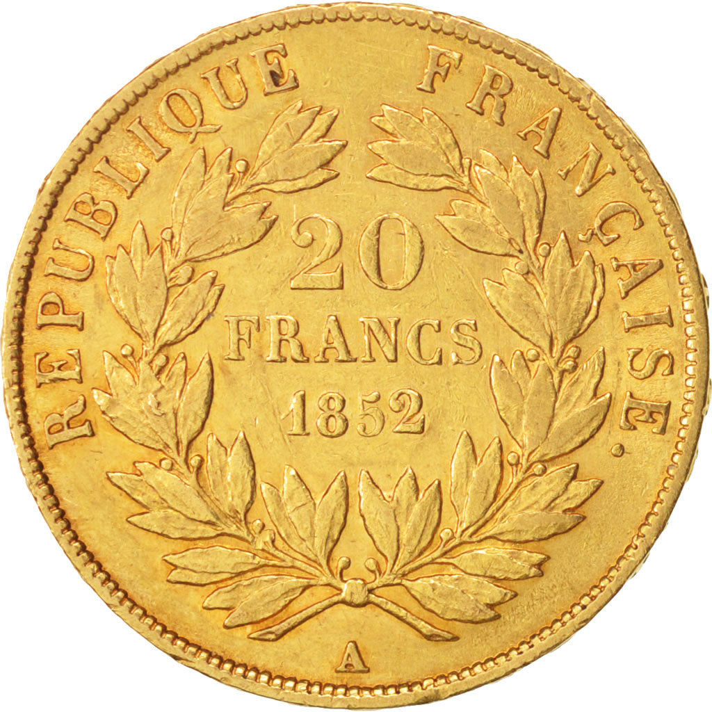 Moneta, Francia, Napoleon III, Napoléon III, 20 Francs, 1852, Paris, BB+, Oro