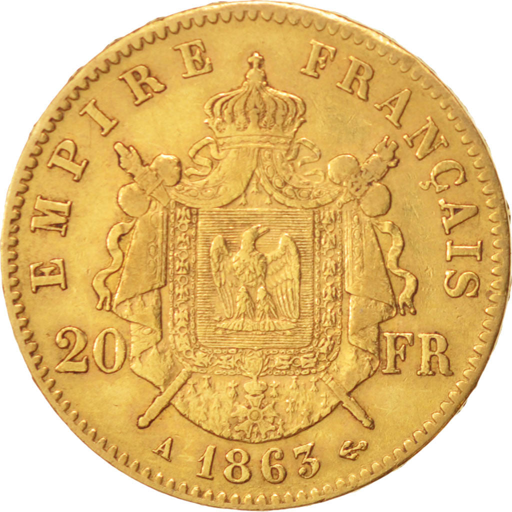 Frankreich, Napoleon III, 20 Francs, 1863, Paris, SS, Gold, KM 801.1
