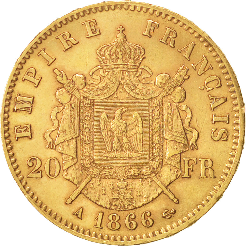 Munten, Frankrijk, Napoleon III, Napoléon III, 20 Francs, 1866, Paris, ZF+