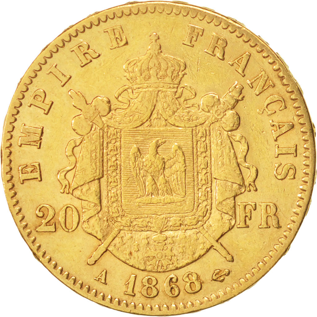 Coin, France, Napoleon III, Napoléon III, 20 Francs, 1868, Paris, AU(50-53)