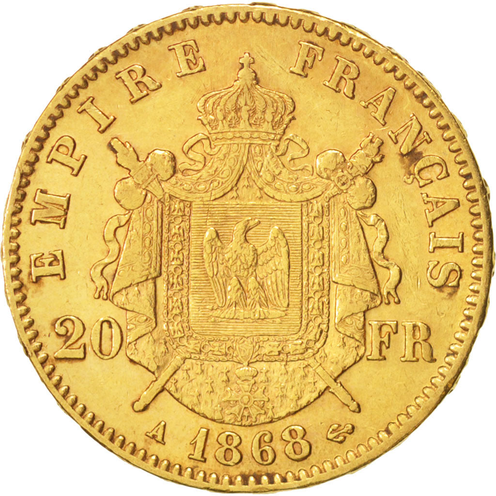 Coin, France, Napoleon III, Napoléon III, 20 Francs, 1868, Paris, AU(50-53)