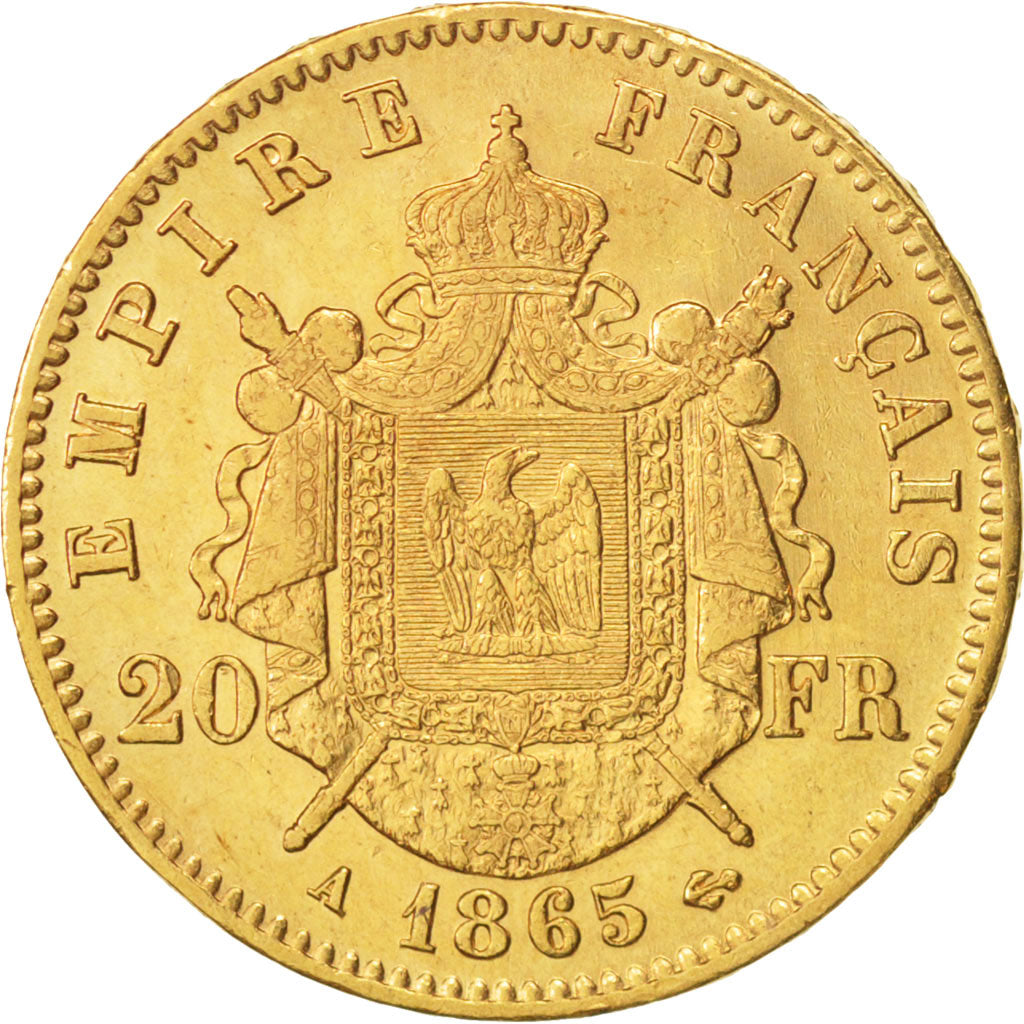 France, Napoleon III, 20 Francs, 1865, Paris, SUP, Or, KM:801.1, Gadoury 1062