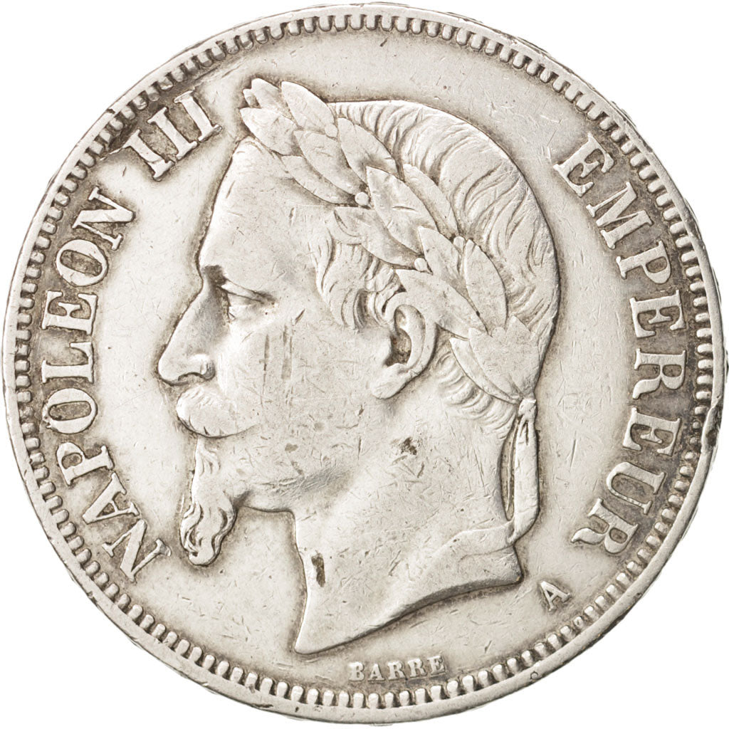 France, Napoleon III,5 Francs, 1870, Paris, EF(40-45), Silver, KM 799.1