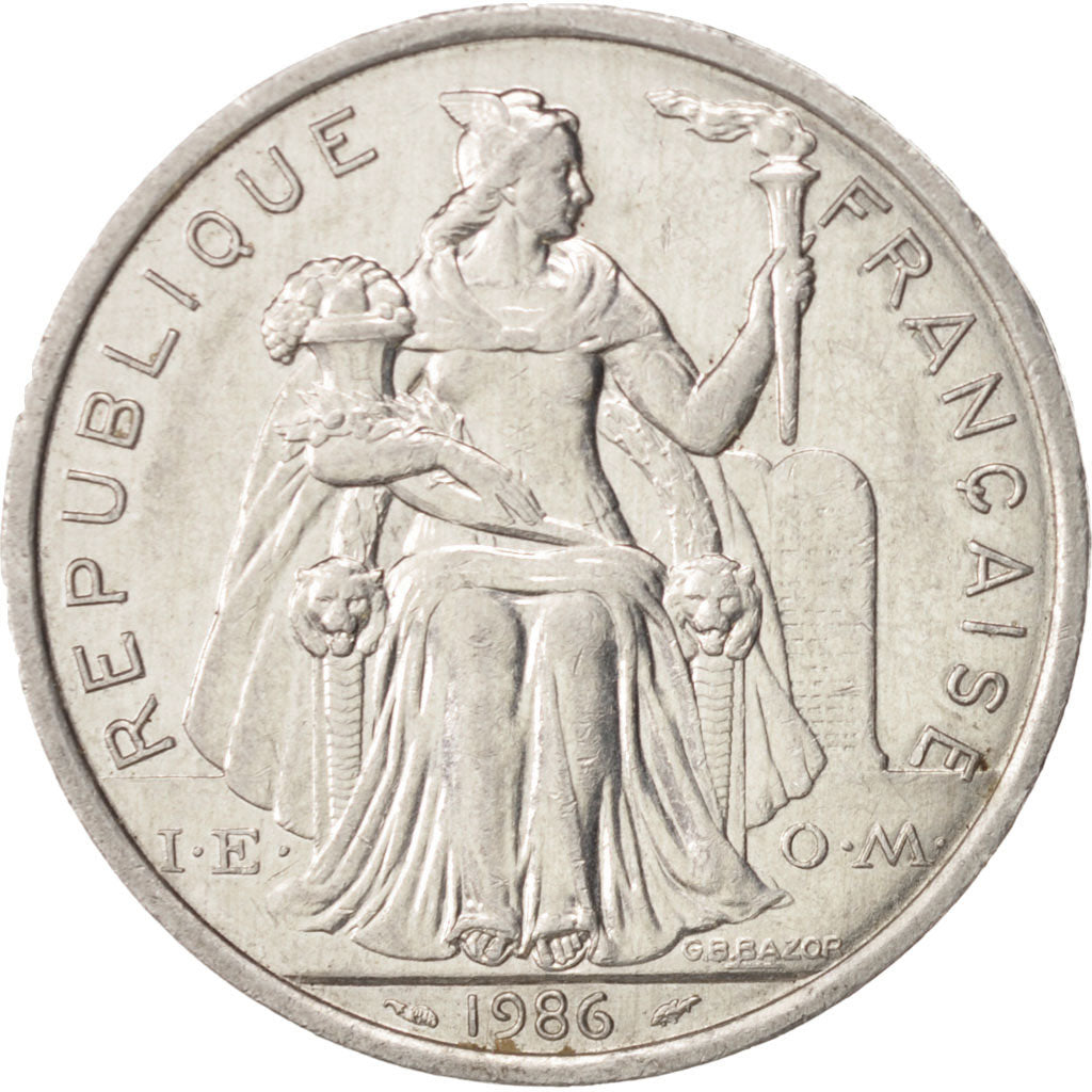 Coin, New Caledonia, 5 Francs, 1986, Paris, AU(55-58), Aluminum, KM:16