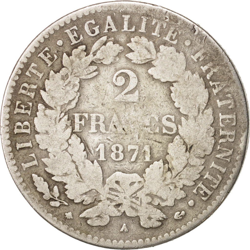 Monnaie, France, Cérès, 2 Francs, 1871, Paris, TB, Argent, KM:817.1