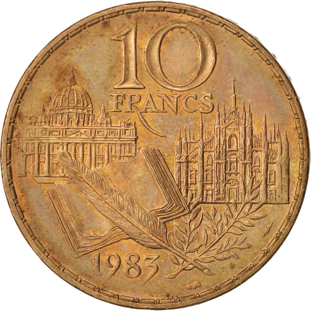 Moneda, Francia, Stendhal, 10 Francs, 1983, MBC+, Níquel - bronce, KM:953