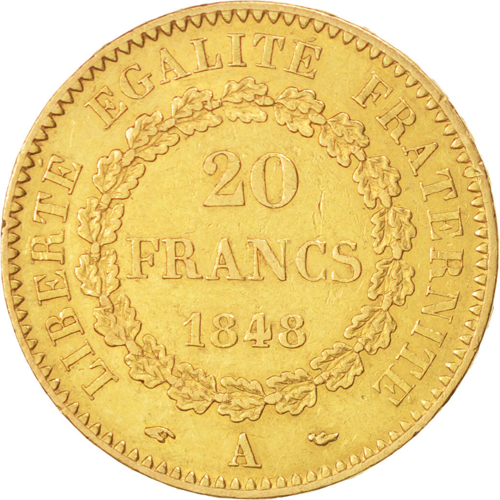 France, Génie, 20 Francs, 1848, Paris, TTB, Or, KM:757, Gadoury 1032