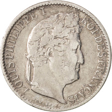 Moneda, Francia, Louis-Philippe, 1/2 Franc, 1844, Lille, MBC, Plata, KM:741.13