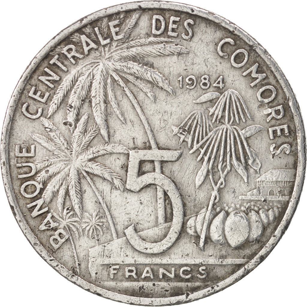 Comoros, 5 Francs, 1984, Paris, EF(40-45), Aluminum, KM:15