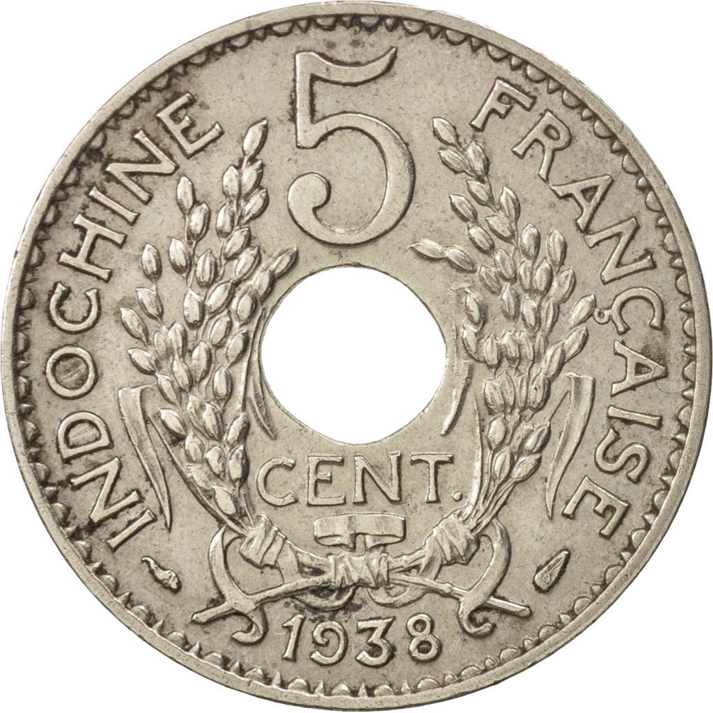 Munten, FRANS INDO-CHINA, 5 Cents, 1938, Paris, ZF+, Nickel-brass, KM:18.1a