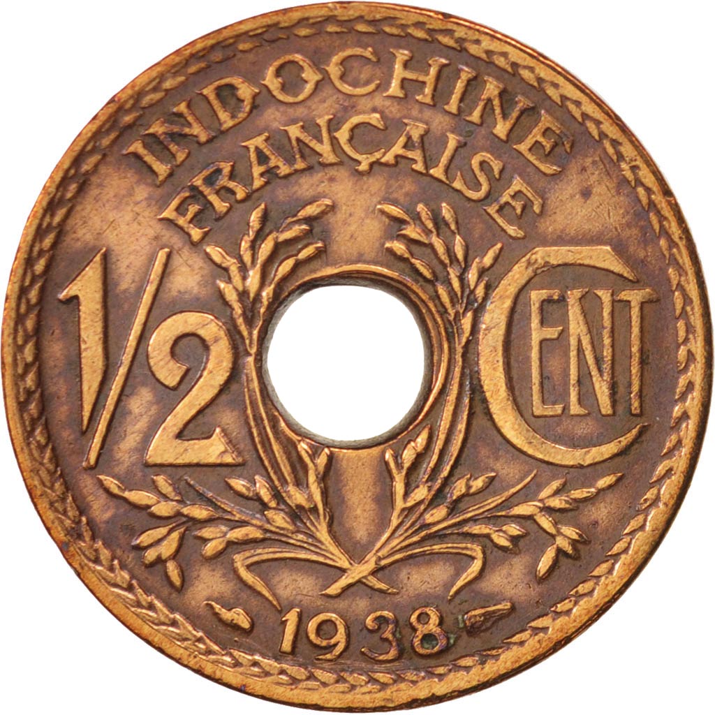 Coin, FRENCH INDO-CHINA, 1/2 Cent, 1938, Paris, AU(50-53), Bronze, KM:20