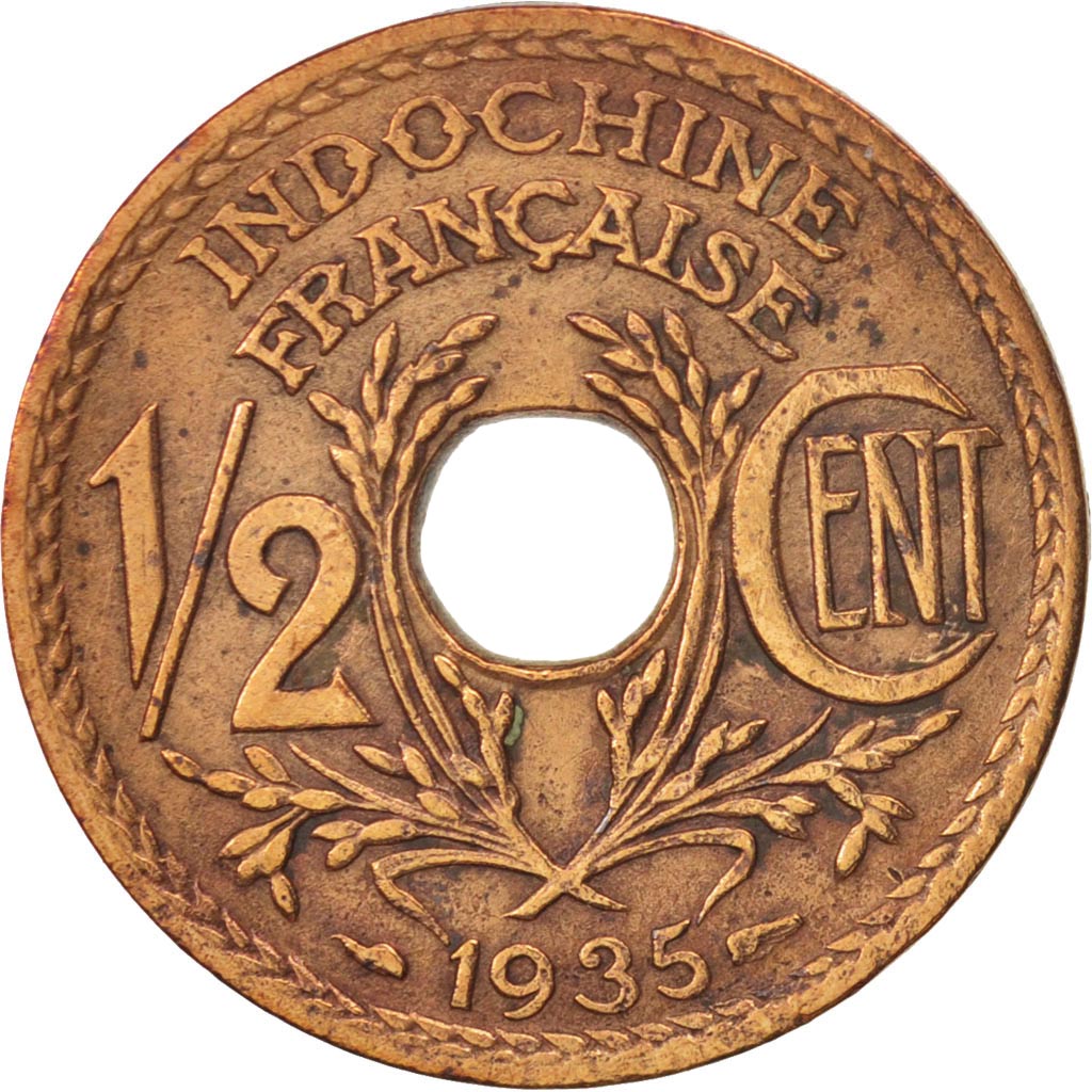 Coin, FRENCH INDO-CHINA, 1/2 Cent, 1935, Paris, AU(50-53), Bronze, KM:20