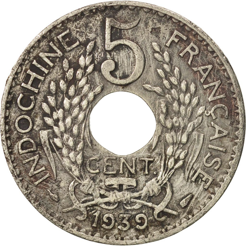 Moneta, FRANCUSKIE INDOCHINY, 5 Cents, 1939, Paris, VF(30-35), Mosiądz niklowy