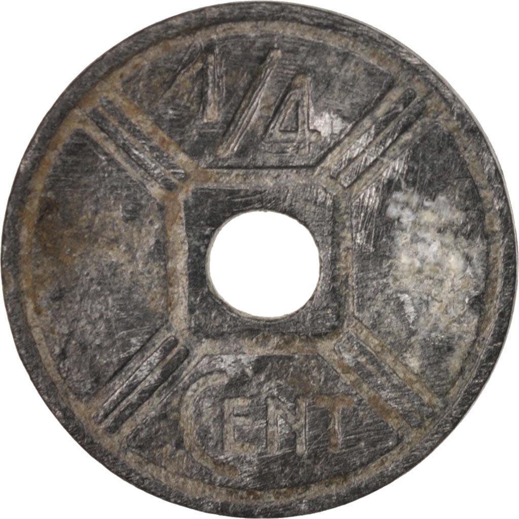 FRENCH INDO-CHINA, 1/4 Cent, 1942, Osaka, VF(30-35), Zinc, KM:25