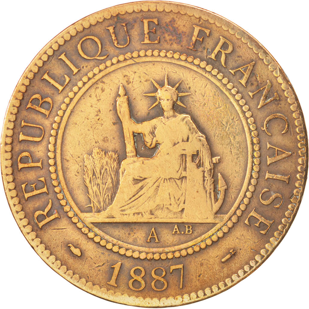 FRENCH INDO-CHINA, Cent, 1887, Paris, VF(30-35), Bronze, KM:1
