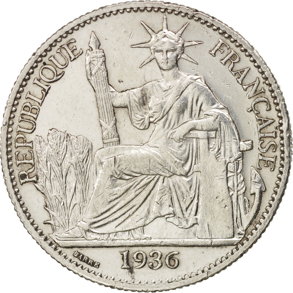 FRENCH INDO-CHINA, 50 Cents, 1936, Paris, EF(40-45), Silver, KM:4a.2