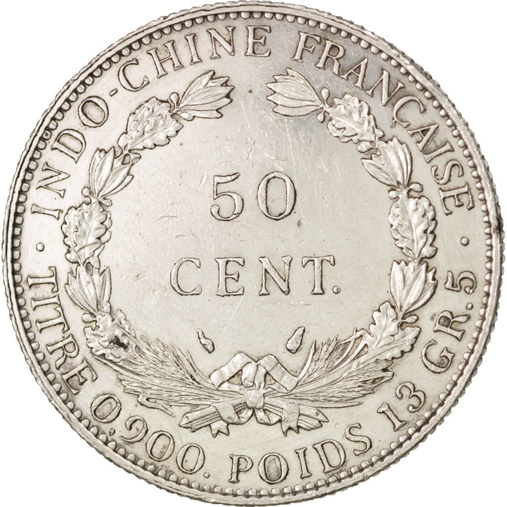 FRENCH INDO-CHINA, 50 Cents, 1936, Paris, EF(40-45), Silver, KM:4a.2