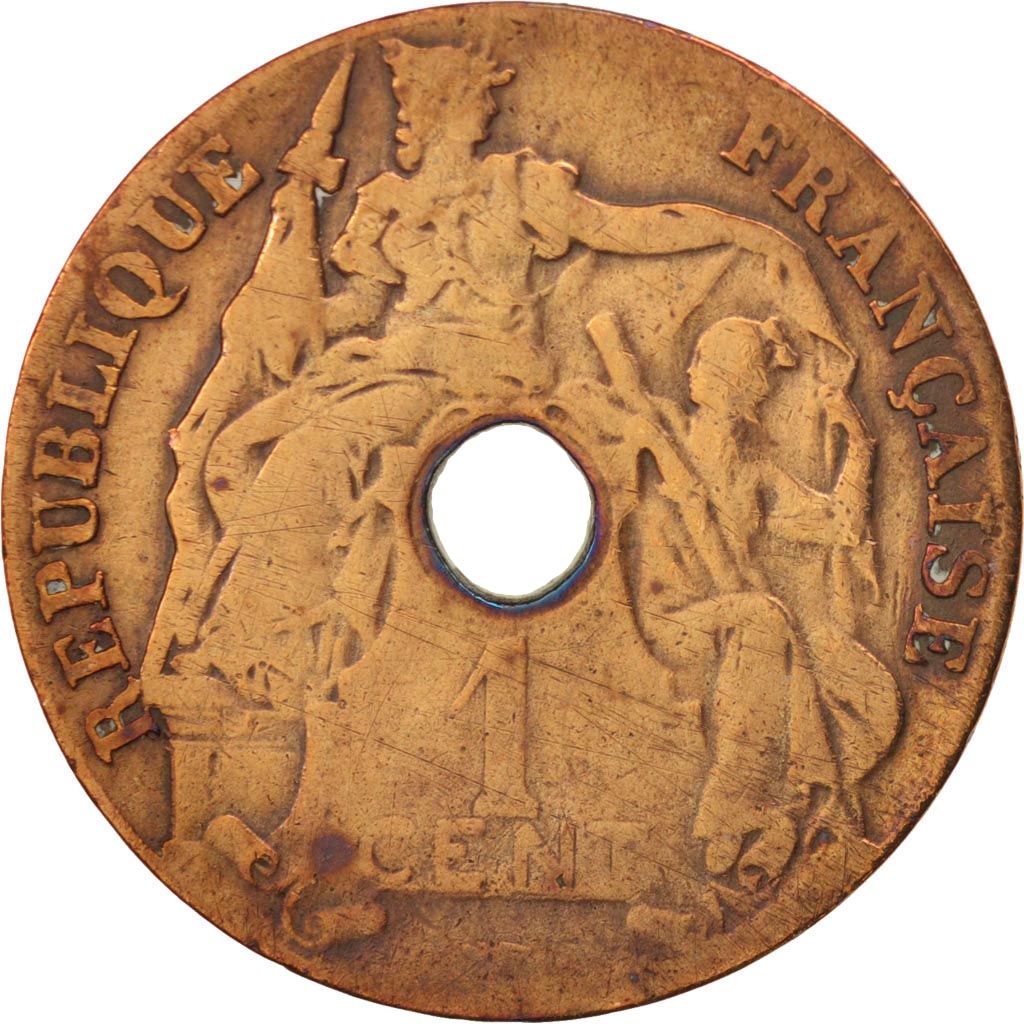 FRENCH INDO-CHINA, Cent, 1923, Paris, VF(20-25), Bronze, KM:12.1