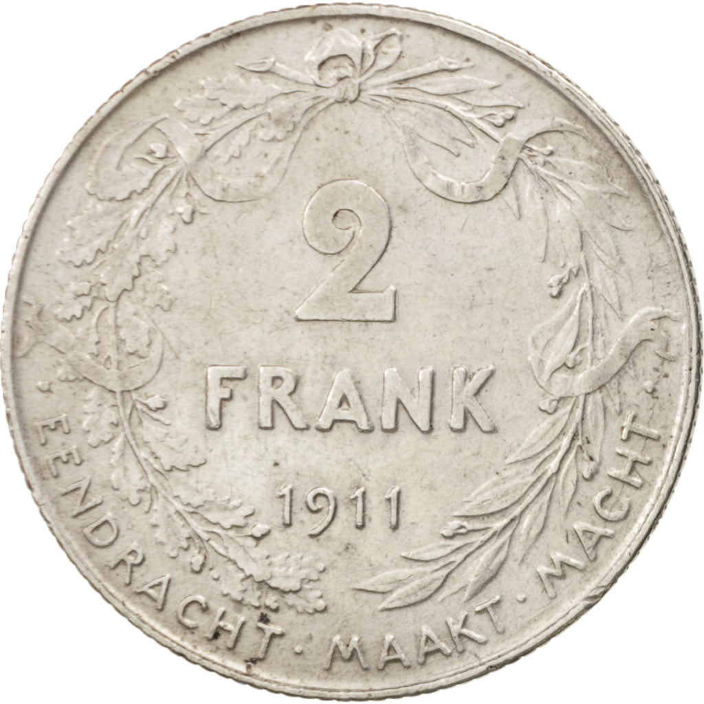 Belgium, 2 Francs, 2 Frank, 1911, AU(50-53), Silver, KM:75