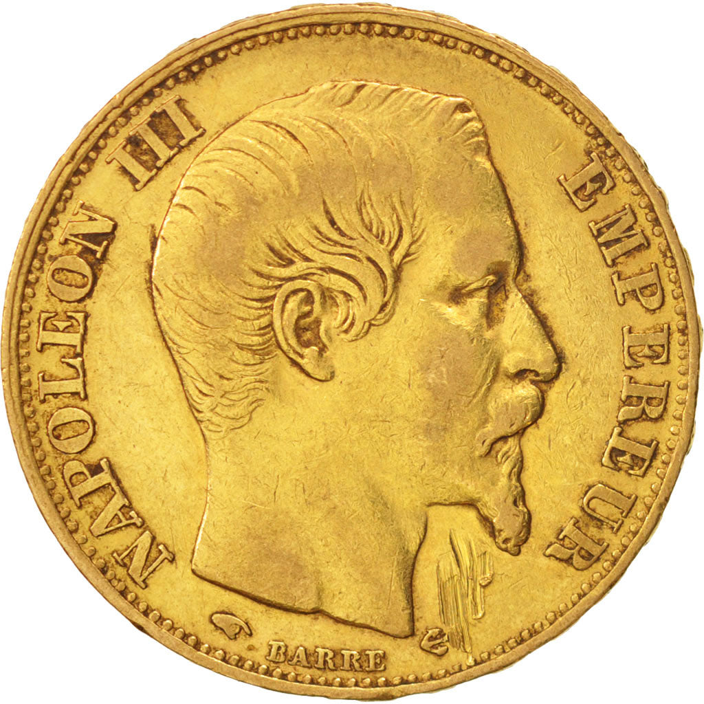France, Napoleon III, 20 Francs, 1857, Paris, AU(50-53), Gold, KM 781.1