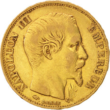 France, Napoleon III, 20 Francs, 1857, Paris, AU(50-53), Gold, KM 781.1
