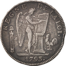 França, Écu de 6 livres françoise, 1793 / AN II, Lyon, Variação, Prata