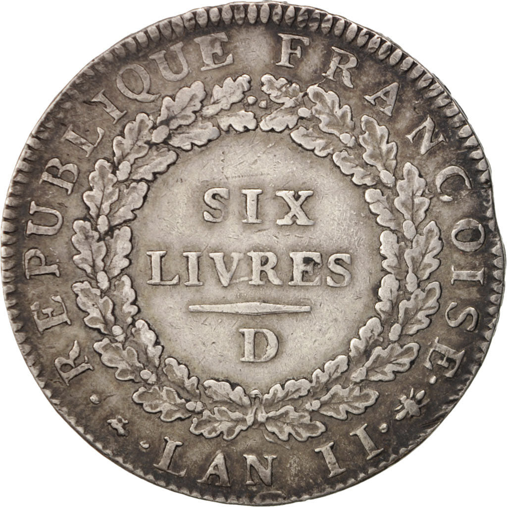 France, Écu de 6 livres françoise, 1793 / AN II, Lyon, Variety, Silver