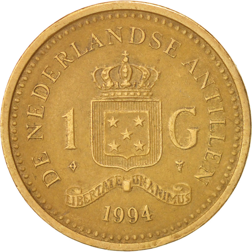 Monnaie, Netherlands Antilles, Beatrix, Gulden, 1994, TTB, Aureate Steel, KM:37