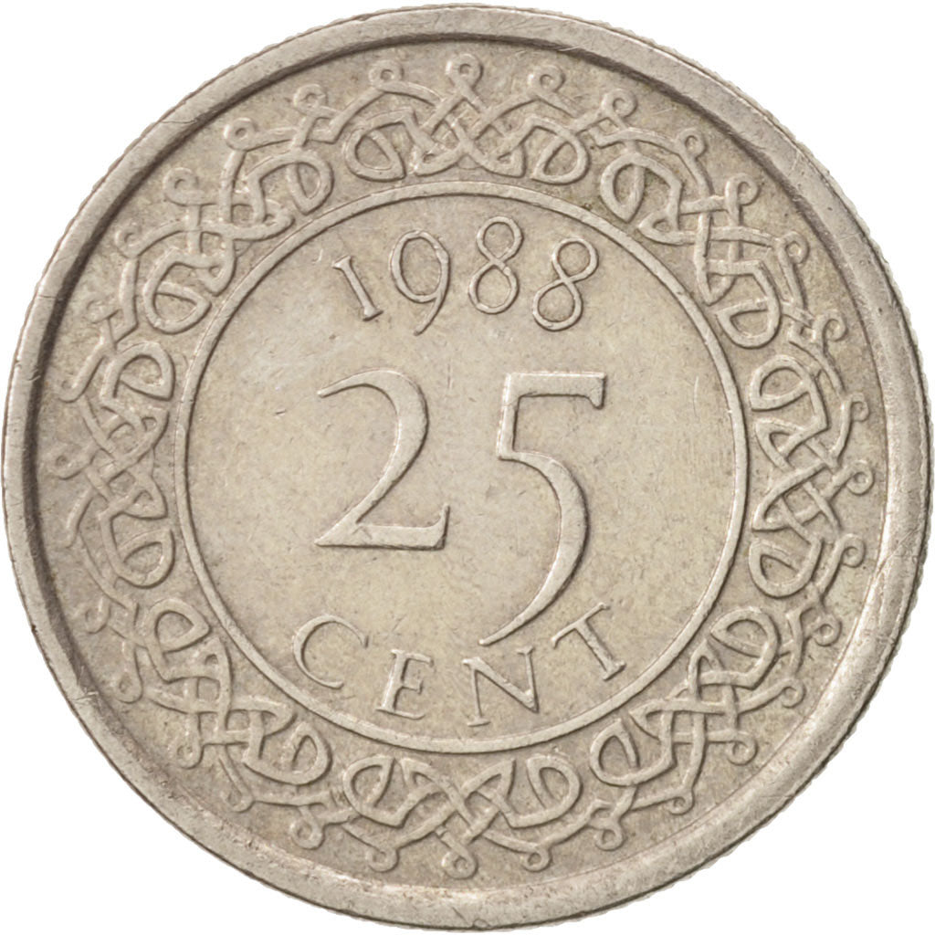 Coin, Surinam, 25 Cents, 1988, AU(50-53), Nickel plated steel, KM:14A