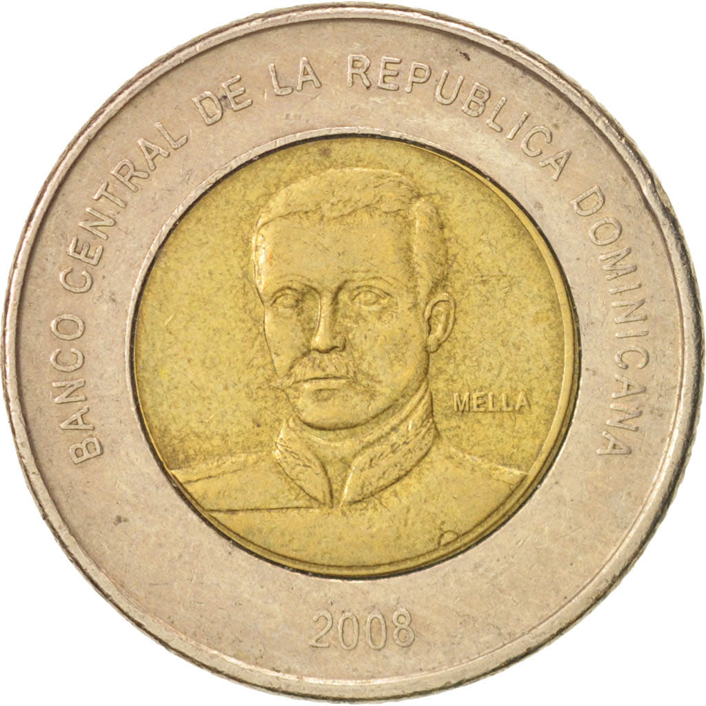 Coin, Dominican Republic, 10 Pesos, 2008, AU(50-53), Bi-Metallic, KM:106