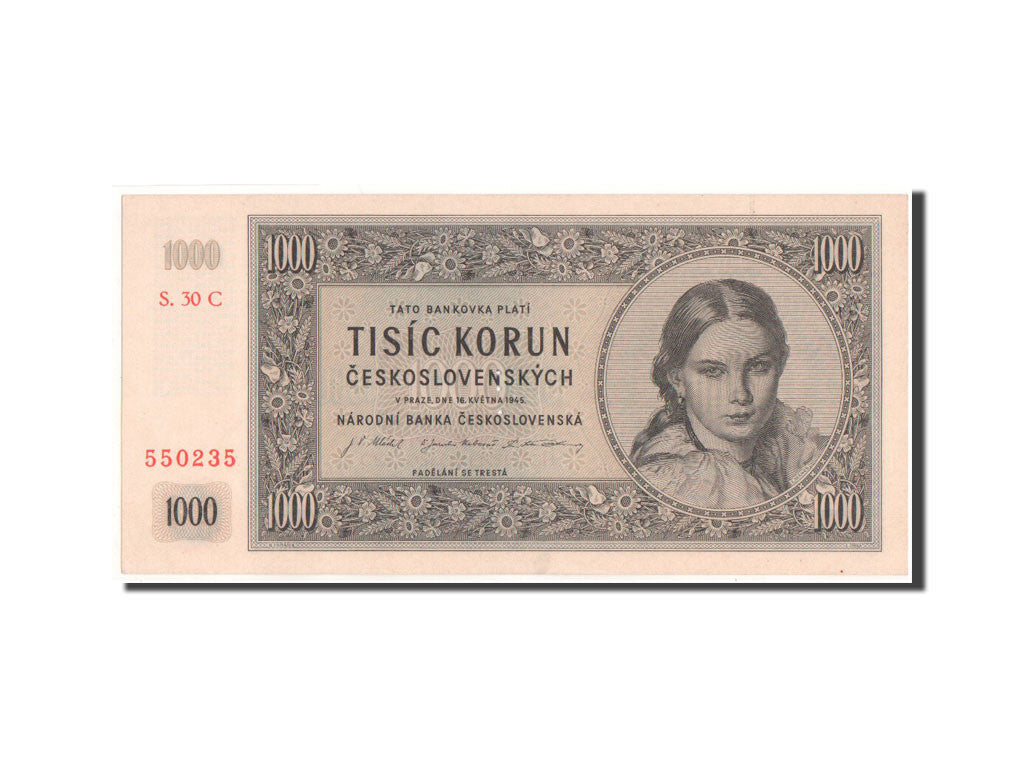 Czechoslovakia, 1000 Korun, 1945, KM #74s, UNC(64), S