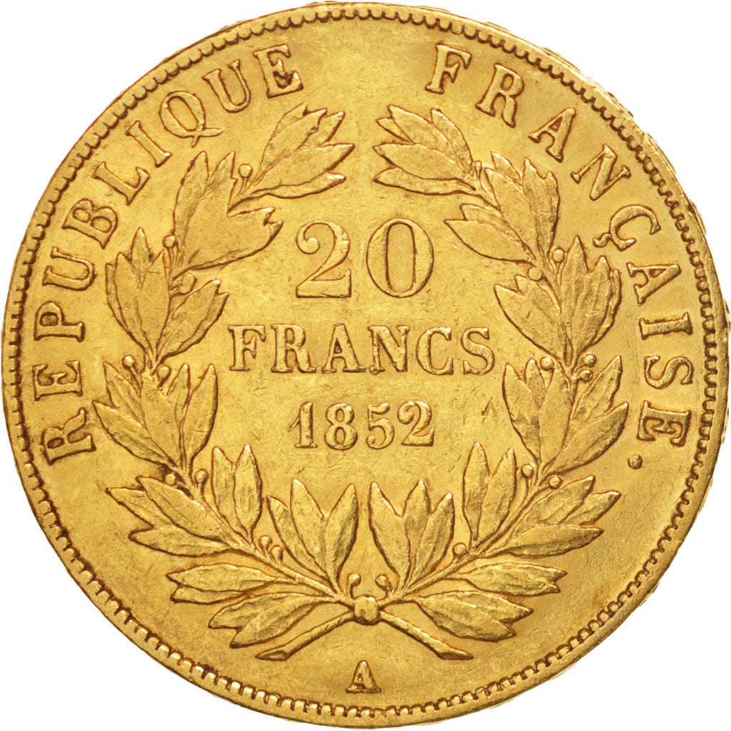 France, Napoleon III, 20 Francs, 1852, Paris, EF(40-45), Gold, KM 774