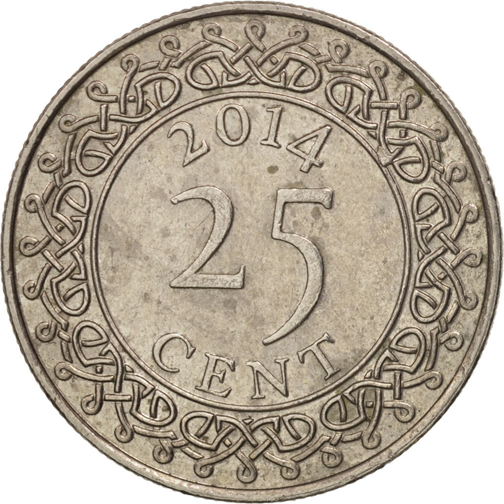 Suriname, 25 Cents, 2014, AU(50-53), Copper-nickel