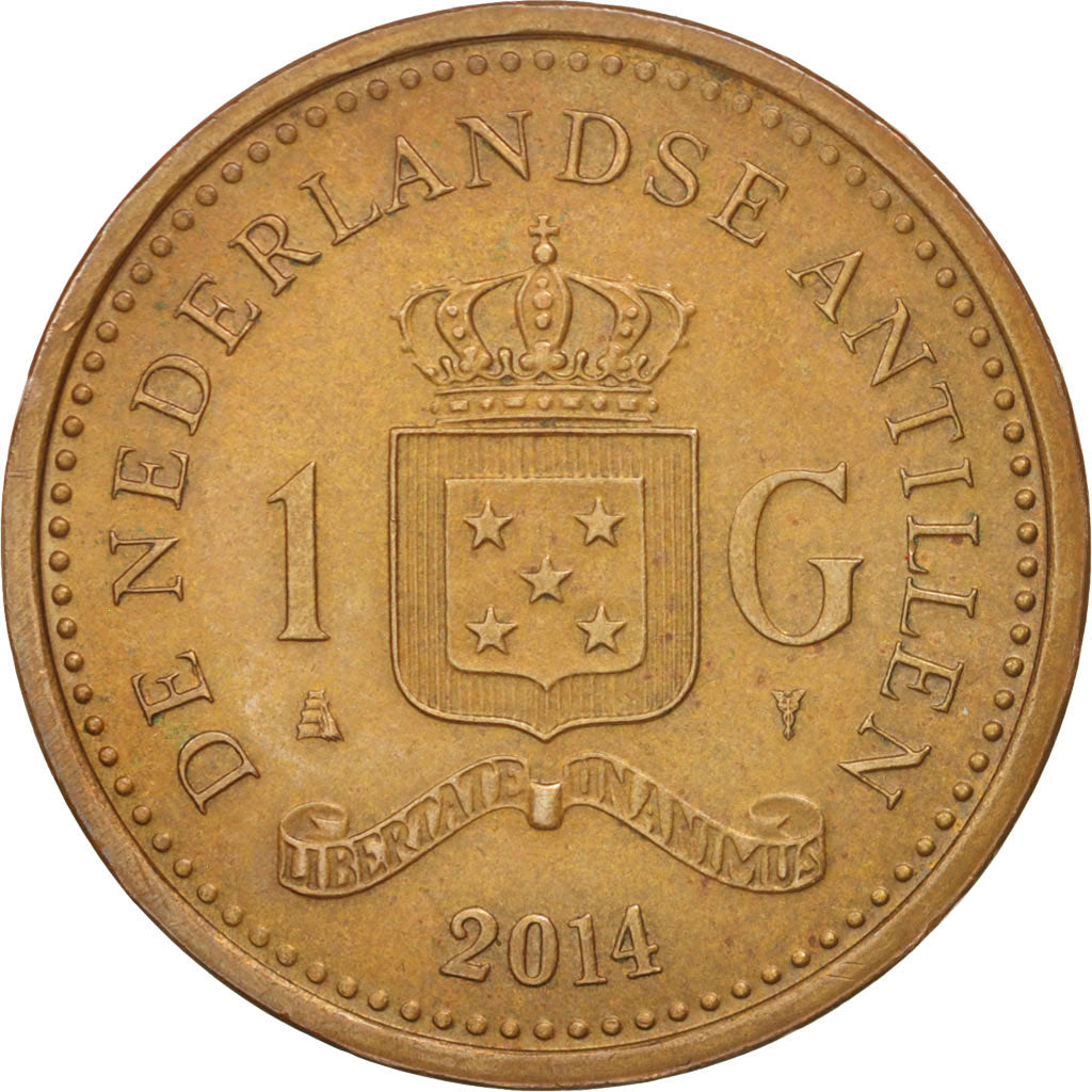 Netherlands Antilles, Gulden, 2014, AU(50-53), Aureate Steel
