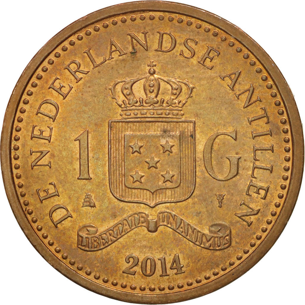 Netherlands Antilles, Gulden, 2014, AU(50-53), Aureate Steel