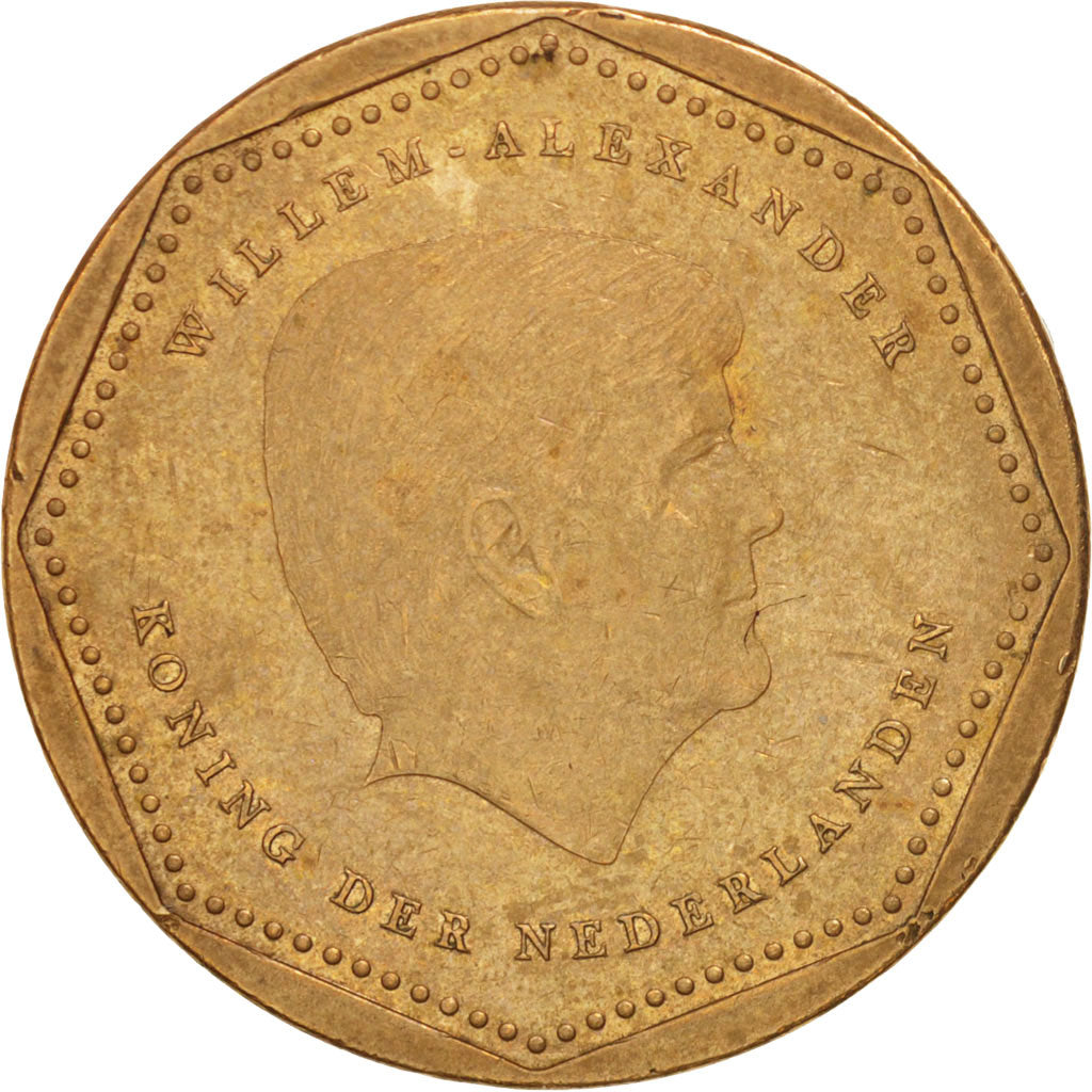 Netherlands Antilles, 5 Gulden, 2014, AU(50-53), Aureate Steel