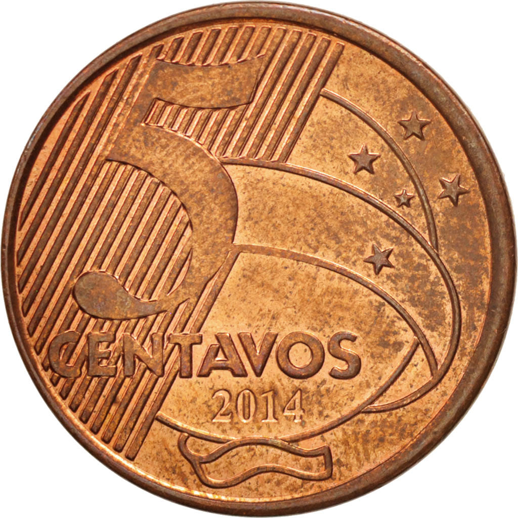 Coin, Brazil, 5 Centavos, 2014, AU(50-53), Bronze Plated Steel