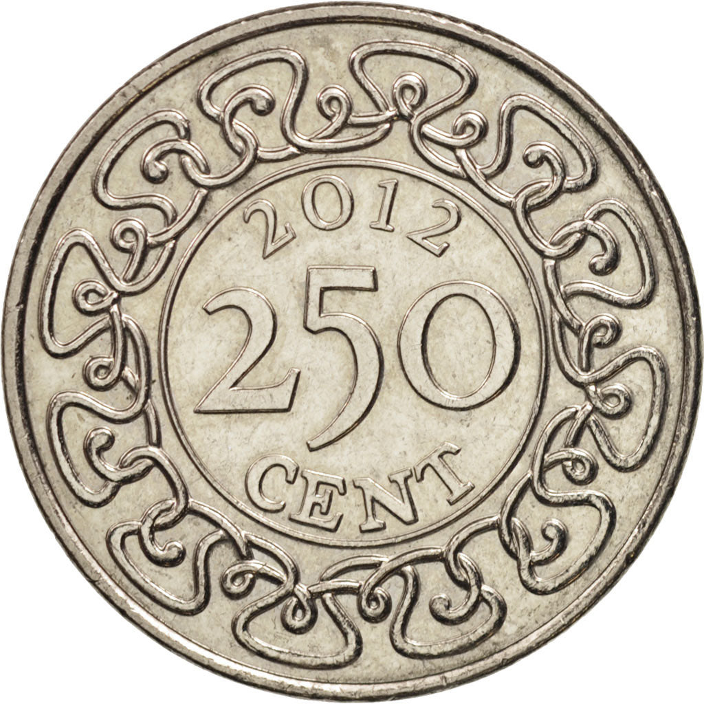 Suriname, 250 Cents, 2012, AU(55-58), Nickel plated steel