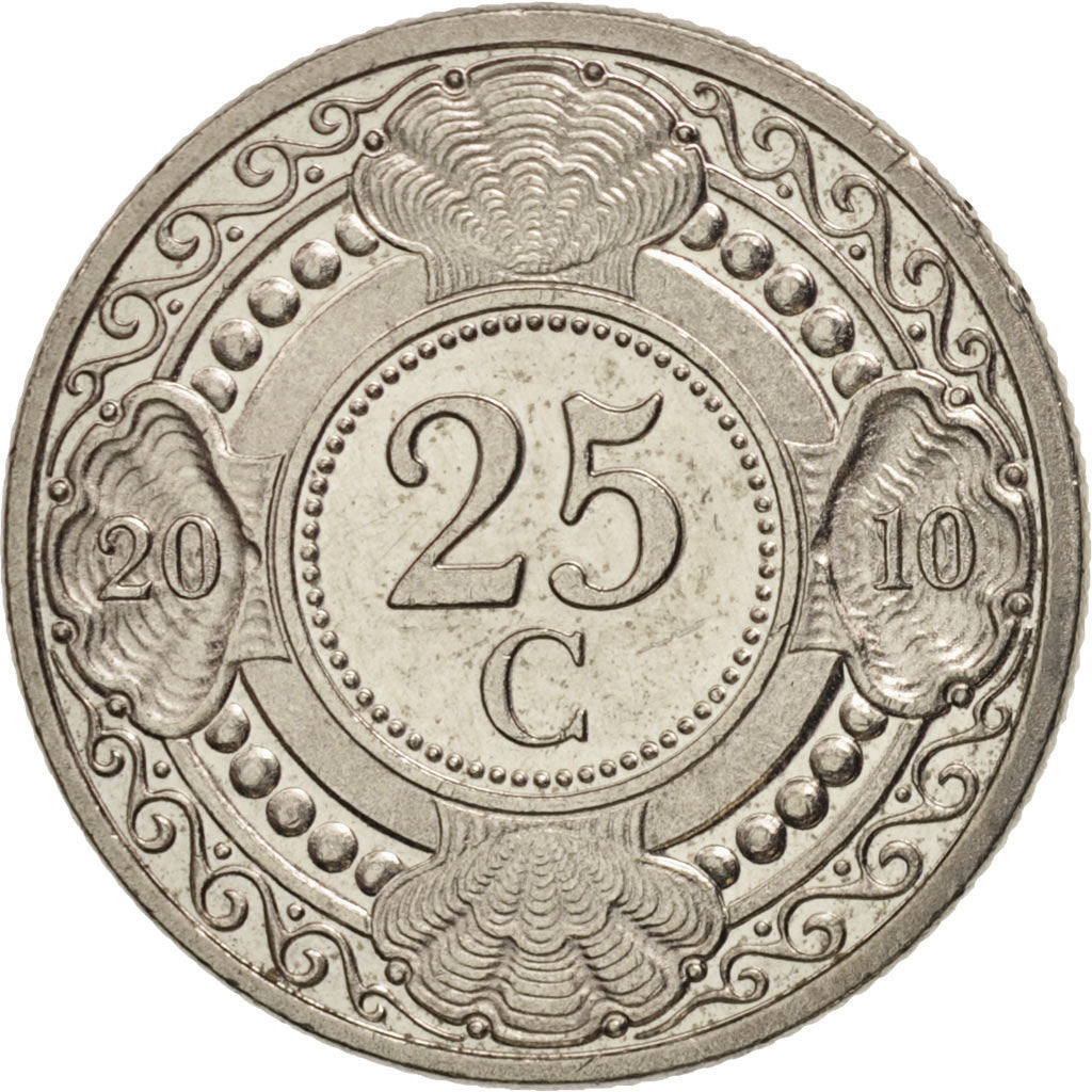 Netherlands Antilles, Beatrix, 25 Cents, 2010, AU(55-58), Nickel, KM 35