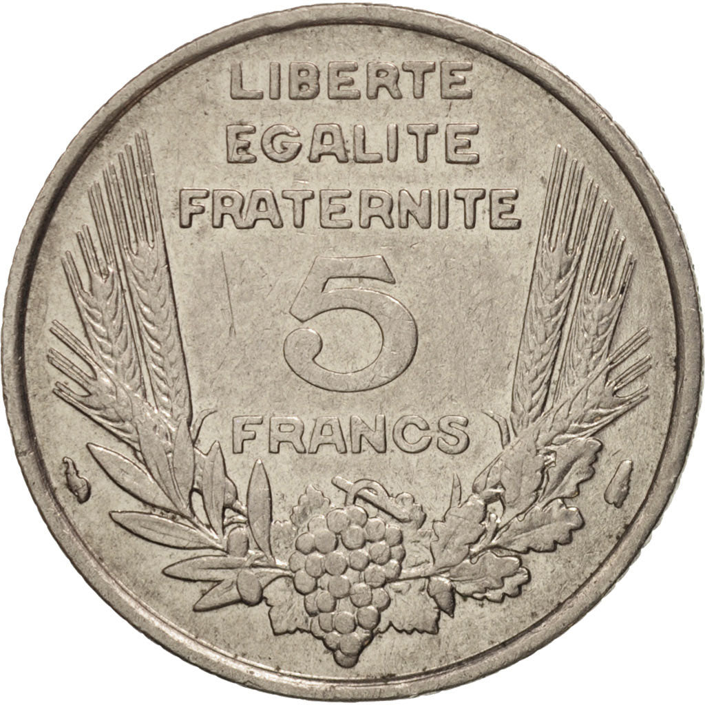 France, Bazor, 5 Francs, 1933, Paris, AU(50-53), Nickel, KM:887