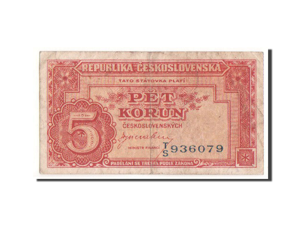 Czechoslovakia, 5 Korun, 1945, KM #59a, VF(30-35), TS