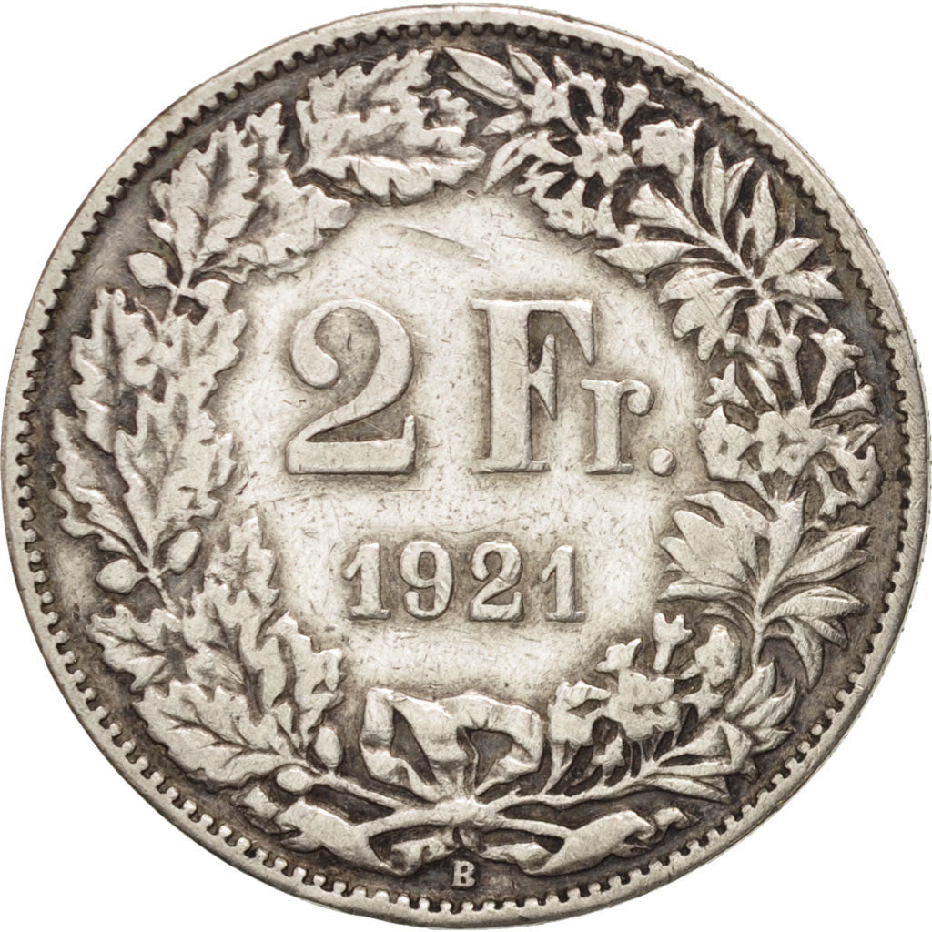 Coin, Switzerland, 2 Francs, 1921, Bern, EF(40-45), Silver, KM:21