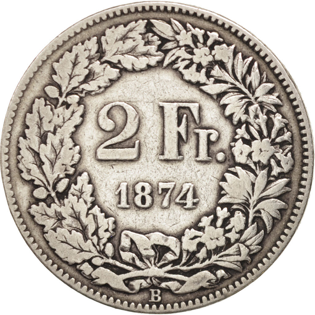Switzerland, 2 Francs, 1874, Bern, VF(20-25), Silver, KM:21