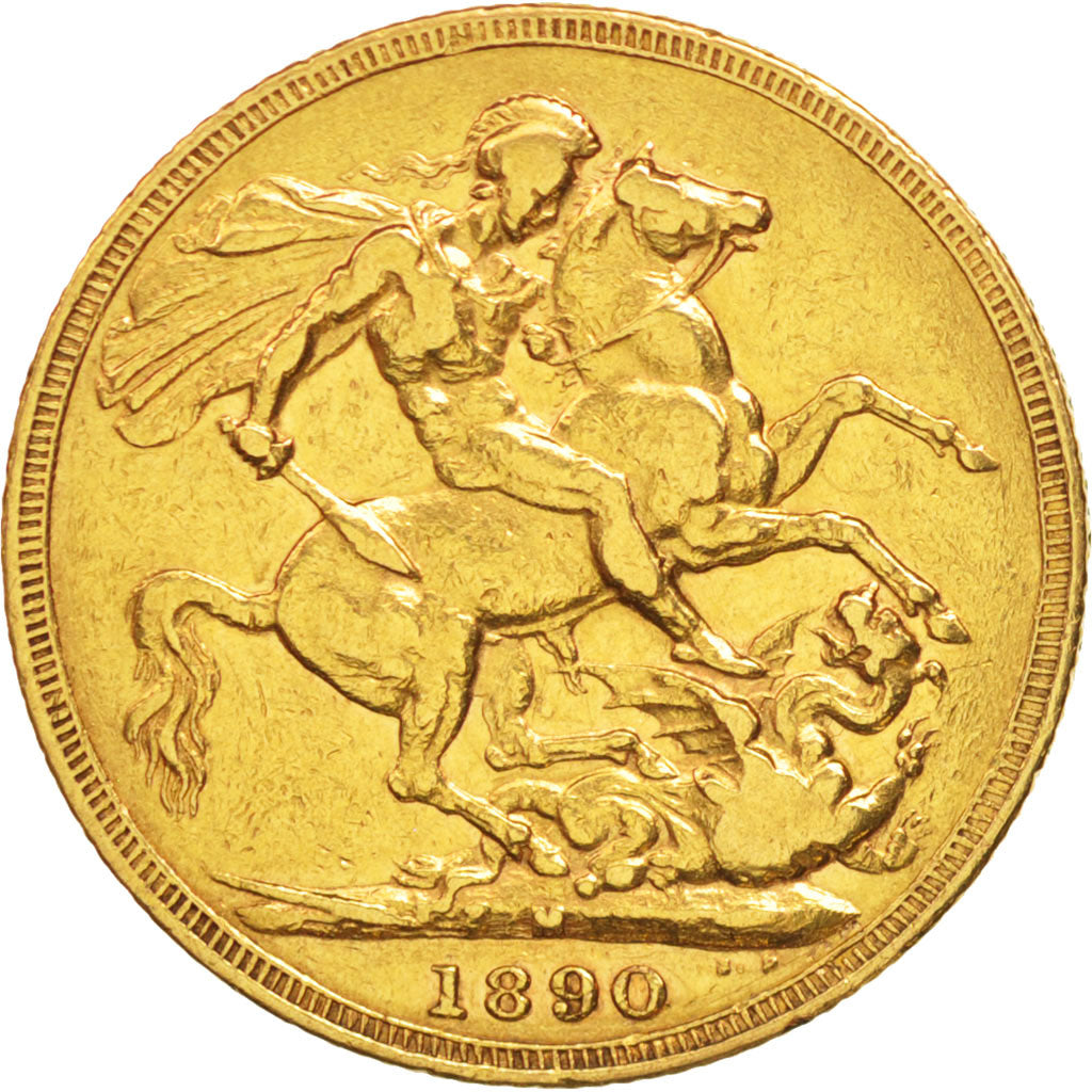 Great Britain, Victoria, Sovereign, 1890, EF(40-45), Gold, KM:767