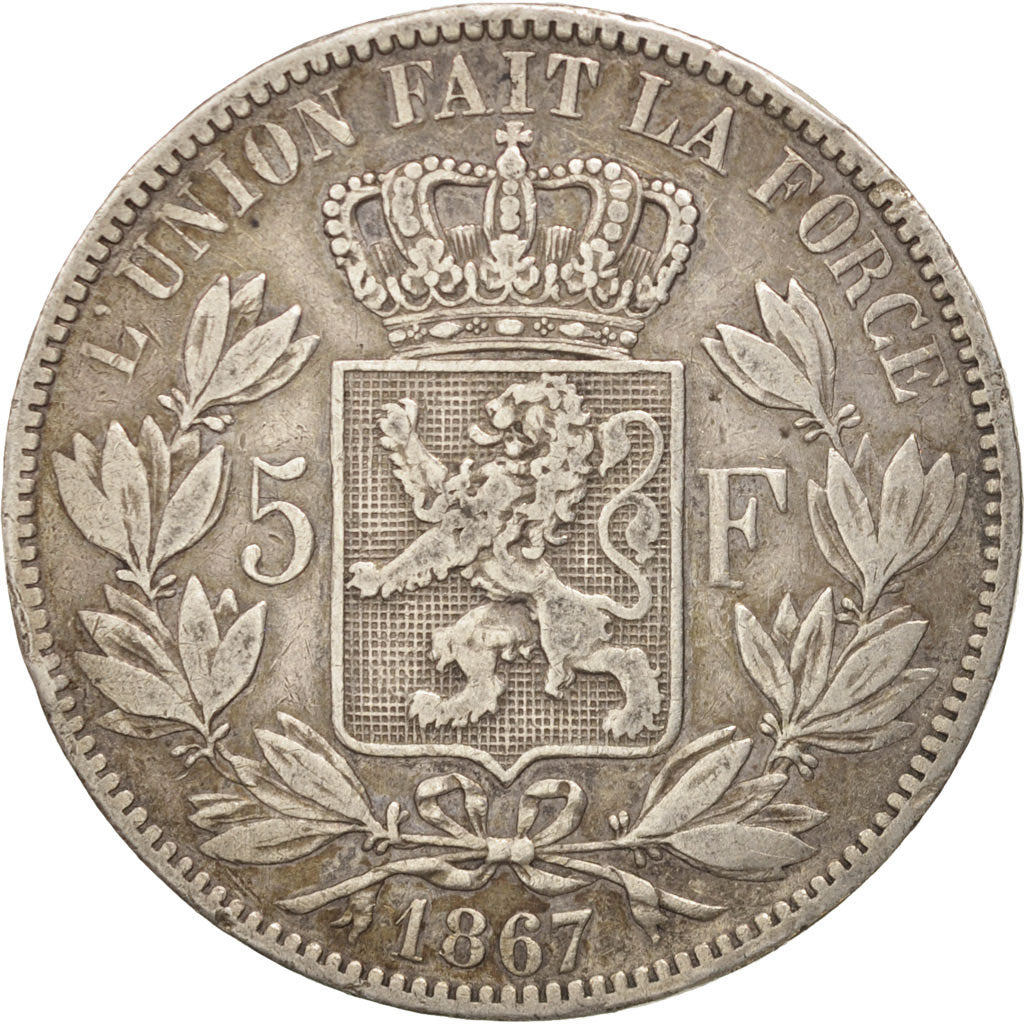 Coin, Belgium, Leopold II, 5 Francs, 5 Frank, 1867, VF(30-35), Silver, KM:24