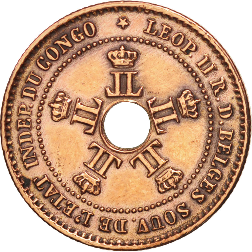 CONGO FREE STATE, Leopold II, Centime, 1888, AU(50-53), Copper, KM:1