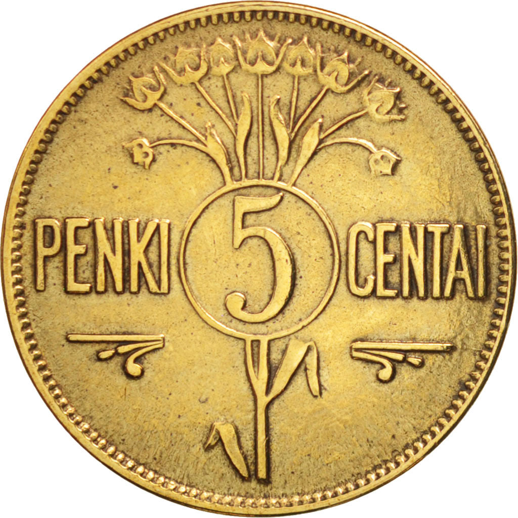 Lithuania, 5 Centai, 1925, King's Norton, AU(50-53), Aluminum-Bronze, KM:72