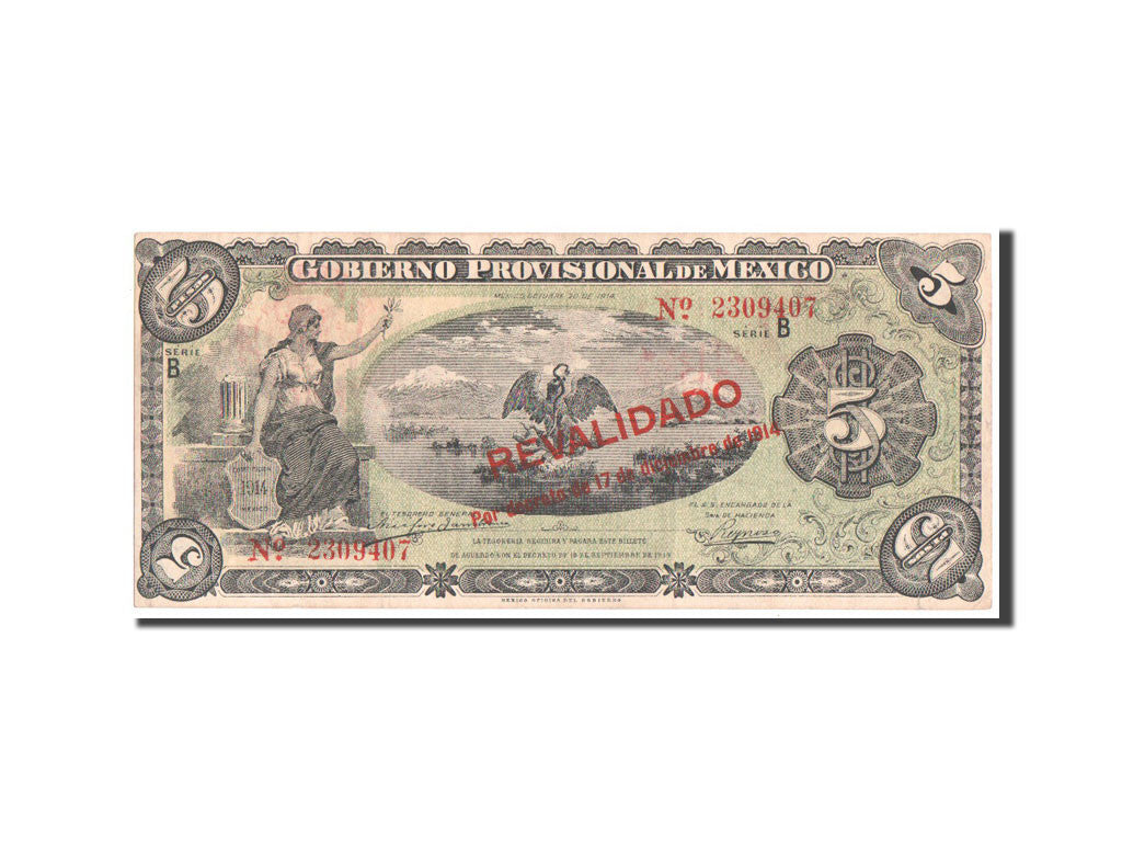 Banconote, Messico - Rivoluzionario, 5 Pesos, 1914, BB